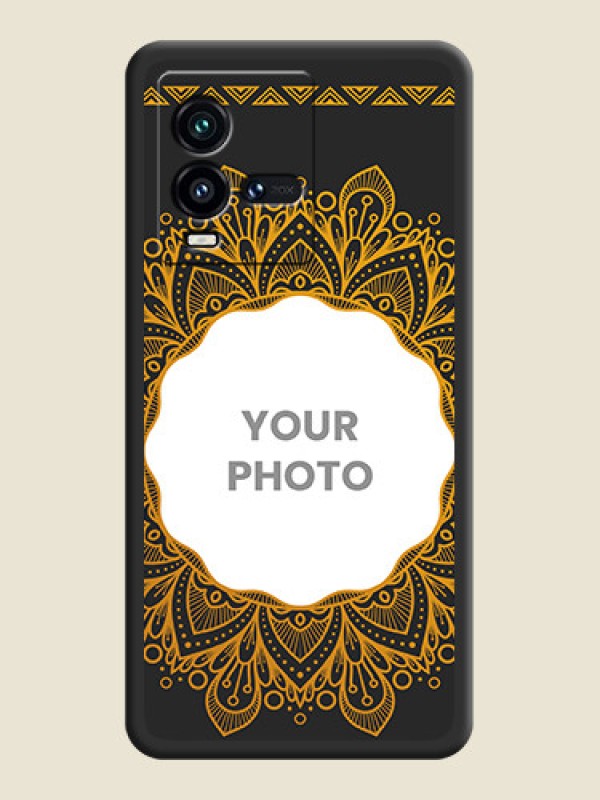 Custom Round Image with Floral Design on Photo on Space Black Soft Matte Mobile Cover - iQOO 9T 5G - alternate view