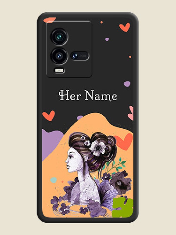 Custom Namecase For Her With Fancy Lady Image On Space Black Personalized Soft Matte Phone Covers -Iqoo 9T 5G - alternate view