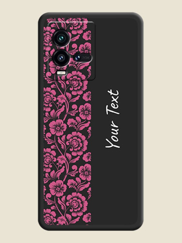 Custom Pink Floral Pattern Design With Custom Text On Space Black Personalized Soft Matte Phone Covers -Iqoo 9T 5G - alternate view