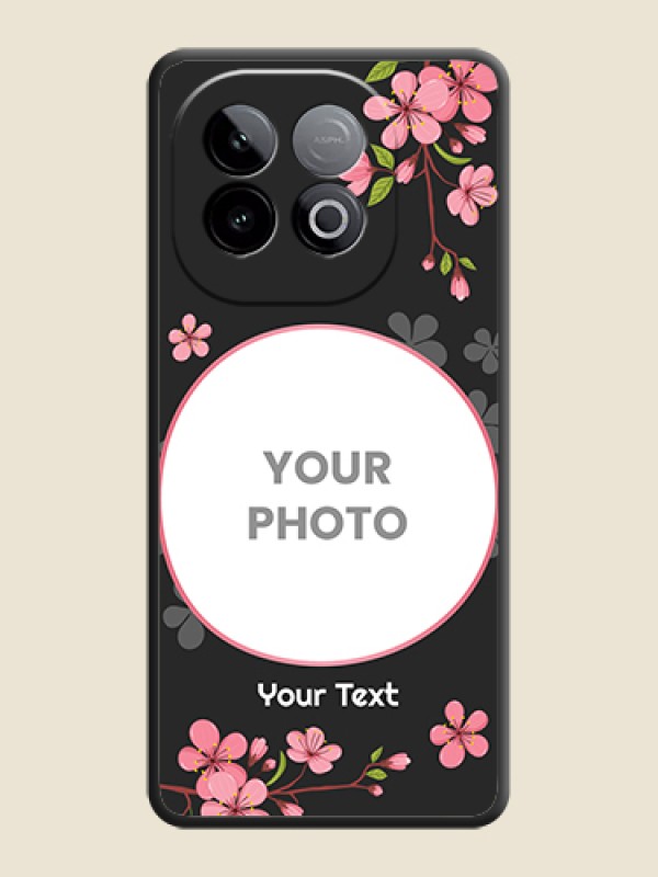 Custom Round Image with Pink Color Floral Design on Photo On Space Black Custom Soft Matte Mobile Back Cover - iQOO Neo 10 5G - alternate view
