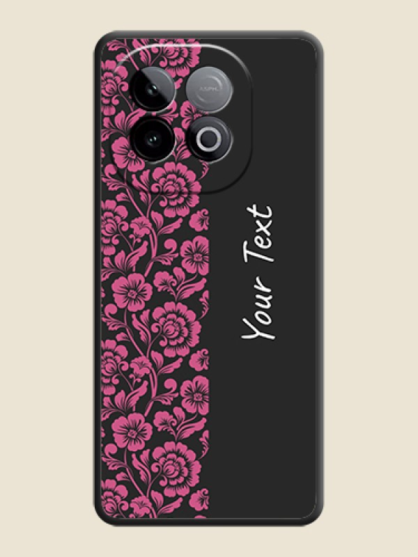 Custom Pink Floral Pattern Design With Custom Text On Space Black Custom Soft Matte Mobile Back Cover - iQOO Neo 10 5G - alternate view