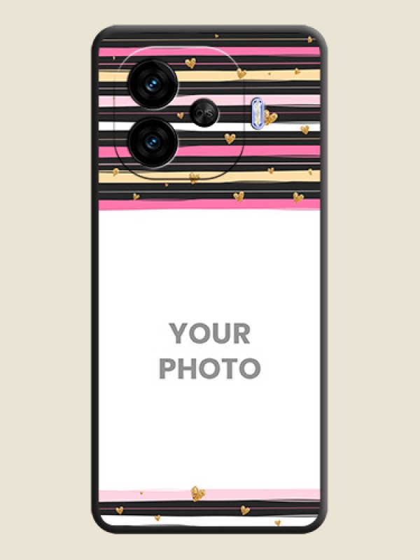 Custom Multicolor Lines and Golden Love Symbols Design on Photo On Space Black Custom Soft Matte Mobile Back Cover - iQOO Neo 10R 5G - alternate view