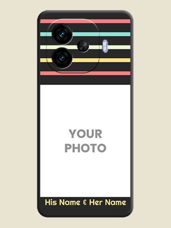 Custom Color Stripes with Photo and Text on Photo On Space Black Custom Soft Matte Mobile Back Cover - iQOO Neo 10R 5G - alternate view
