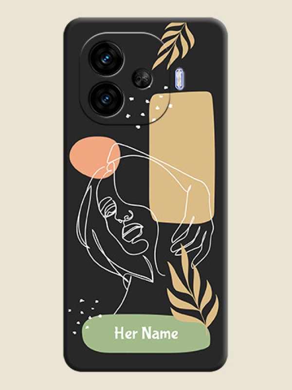 Custom Custom Text With Line Art Of Women & Leaves Design On Space Black Custom Soft Matte Mobile Back Cover - iQOO Neo 10R 5G - alternate view