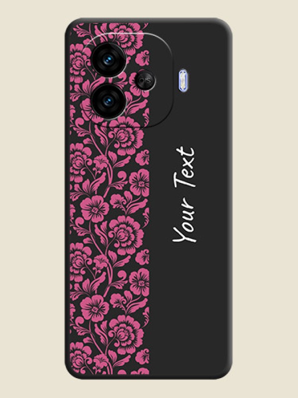 Custom Pink Floral Pattern Design With Custom Text On Space Black Custom Soft Matte Mobile Back Cover - iQOO Neo 10R 5G - alternate view