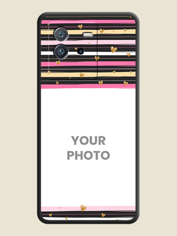 Custom Multicolor Lines and Golden Love Symbols Design on Photo on Space Black Soft Matte Mobile Cover - iQOO Neo 6 5G - alternate view