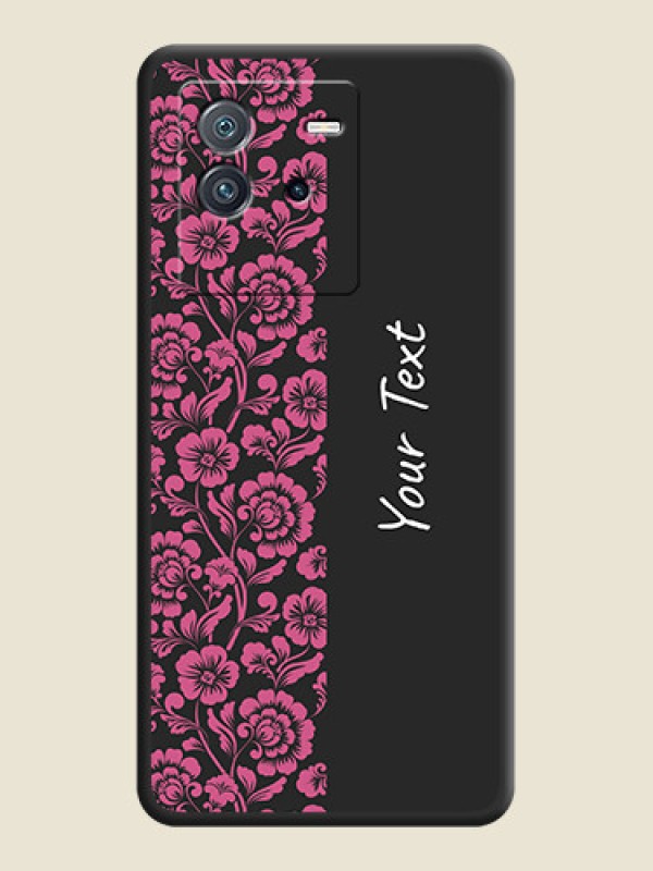 Custom Pink Floral Pattern Design With Custom Text On Space Black Personalized Soft Matte Phone Covers -Iqoo Neo 6 5G - alternate view