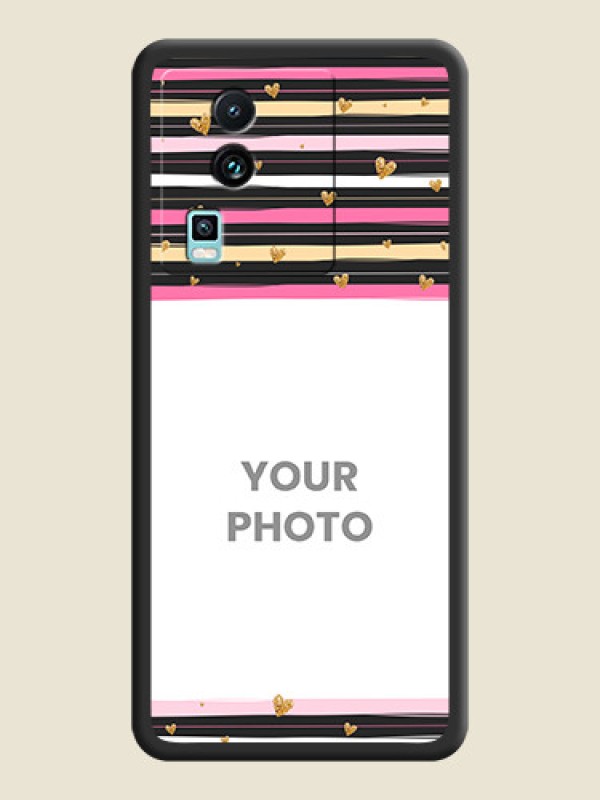 Custom Multicolor Lines and Golden Love Symbols Design on Photo on Space Black Soft Matte Mobile Cover - iQOO Neo 7 5G - alternate view