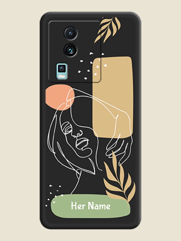 Custom Custom Text With Line Art Of Women & Leaves Design On Space Black Personalized Soft Matte Phone Covers -Iqoo Neo 7 5G - alternate view