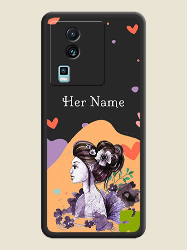 Custom Namecase For Her With Fancy Lady Image On Space Black Personalized Soft Matte Phone Covers -iQOO Neo 7 Pro 5G - alternate view