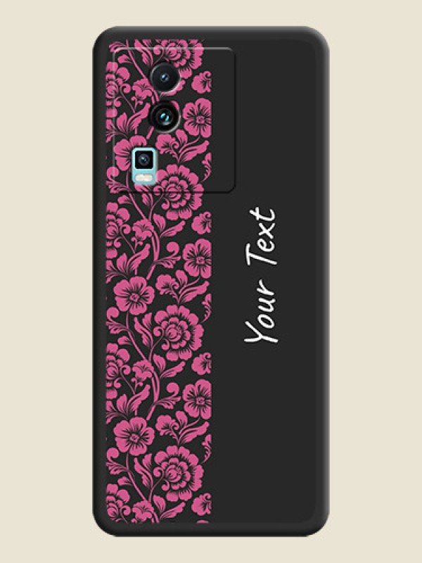 Custom Pink Floral Pattern Design With Custom Text On Space Black Personalized Soft Matte Phone Covers -iQOO Neo 7 Pro 5G - alternate view