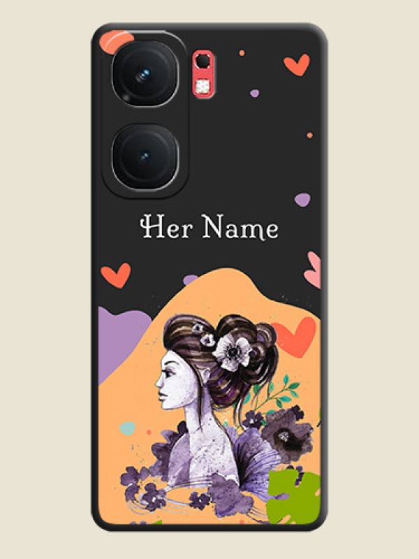 Custom Namecase For Her With Fancy Lady Image On Space Black Personalized Soft Matte Phone Covers - iQOO Neo 9 Pro 5G - alternate view