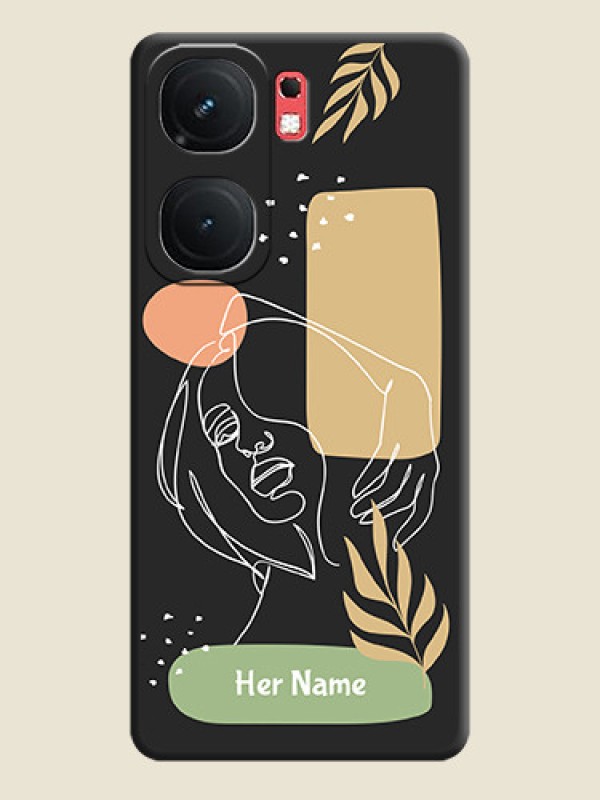 Custom Custom Text With Line Art Of Women & Leaves Design On Space Black Personalized Soft Matte Phone Covers - iQOO Neo 9 Pro 5G - alternate view