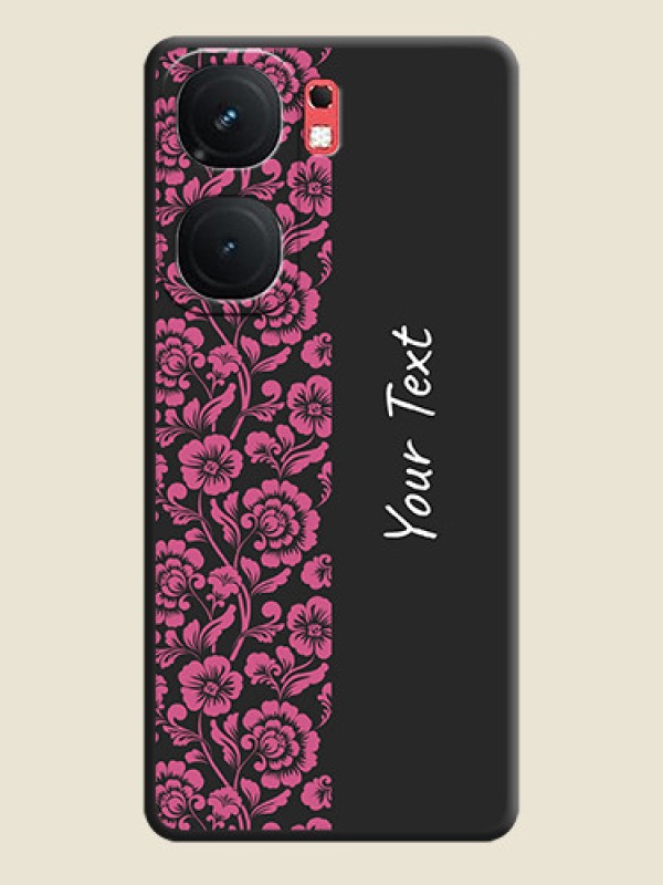 Custom Pink Floral Pattern Design With Custom Text On Space Black Personalized Soft Matte Phone Covers - iQOO Neo 9 Pro 5G - alternate view