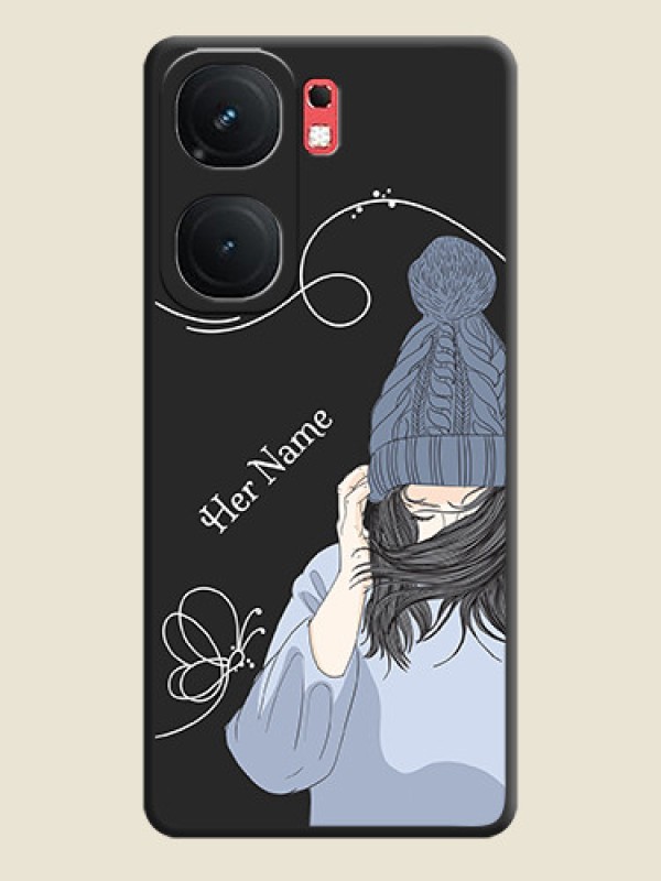 Custom Girl With Blue Winter Outfiit Custom Text Design On Space Black Personalized Soft Matte Phone Covers - iQOO Neo 9 Pro 5G - alternate view