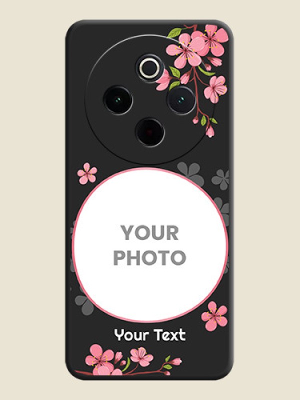 Custom Round Image with Pink Color Floral Design on Photo On Space Black Custom Soft Matte Mobile Back Cover - iQOO Z10 5G - alternate view