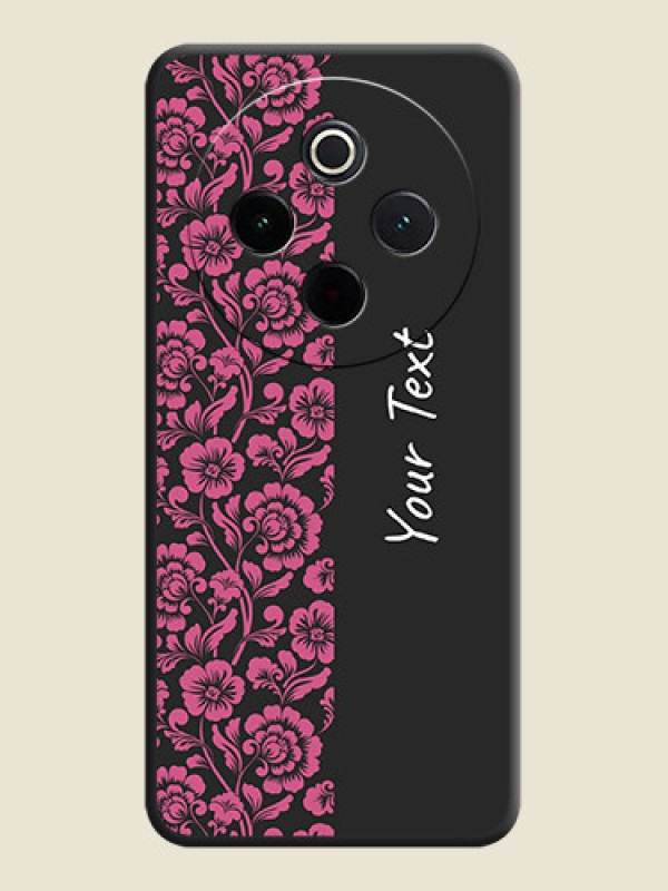 Custom Pink Floral Pattern Design With Custom Text On Space Black Custom Soft Matte Mobile Back Cover - iQOO Z10 5G - alternate view