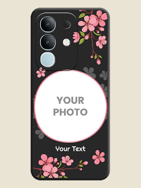 Custom Round Image with Pink Color Floral Design on Photo On Space Black Custom Soft Matte Mobile Back Cover - iQOO Z10x 5G - alternate view