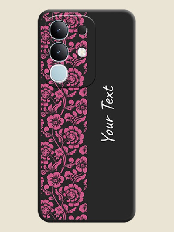 Custom Pink Floral Pattern Design With Custom Text On Space Black Custom Soft Matte Mobile Back Cover - iQOO Z10x 5G - alternate view