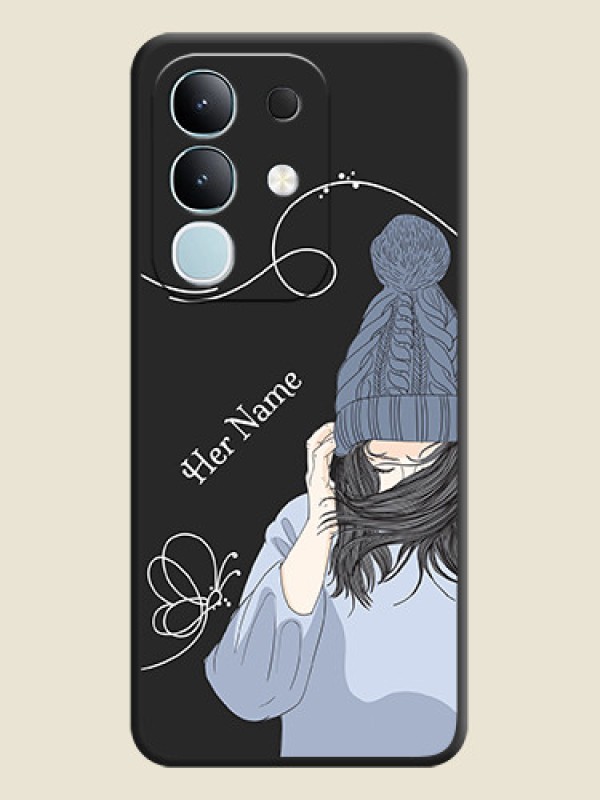 Custom Girl With Blue Winter Outfiit Custom Text Design On Space Black Custom Soft Matte Mobile Back Cover - iQOO Z10x 5G - alternate view