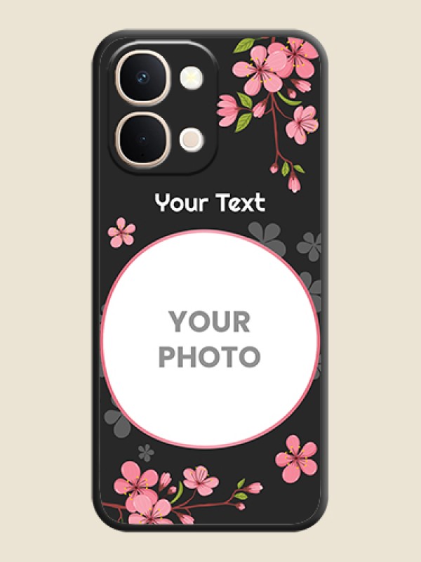 Custom Round Image with Pink Color Floral Design on Photo On Space Black Custom Soft Matte Mobile Back Cover - iQOO Z11X 5G - alternate view