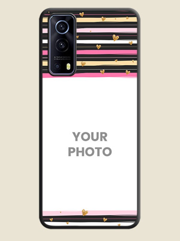 Custom Multicolor Lines and Golden Love Symbols Design on Photo on Space Black Soft Matte Mobile Cover - iQOO Z3 5G - alternate view