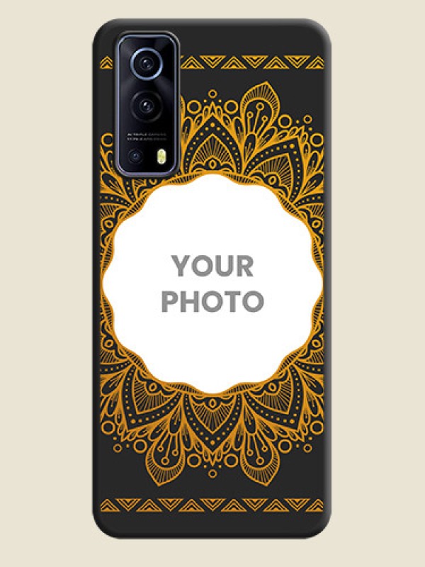Custom Round Image with Floral Design on Photo on Space Black Soft Matte Mobile Cover - iQOO Z3 5G - alternate view