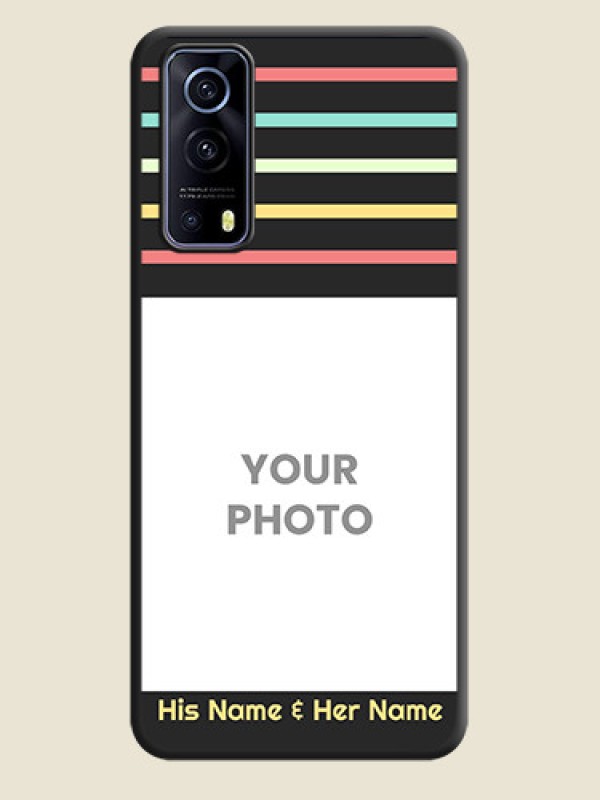 Custom Color Stripes with Photo and Text on Photo on Space Black Soft Matte Mobile Case - iQOO Z3 5G - alternate view
