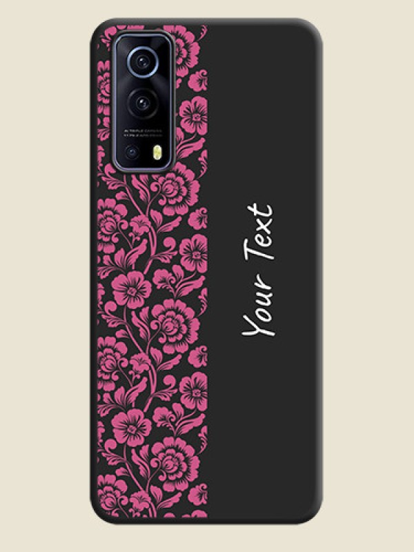 Custom Pink Floral Pattern Design With Custom Text On Space Black Personalized Soft Matte Phone Covers -Iqoo Z3 5G - alternate view