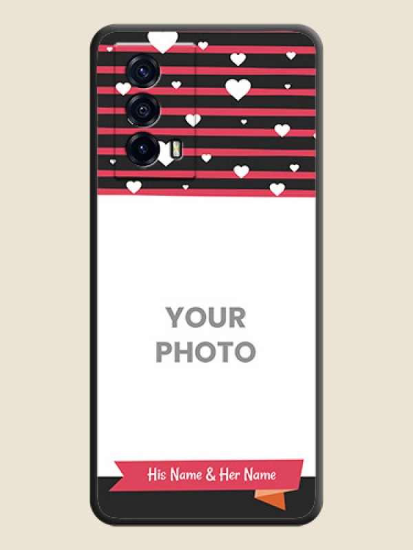 Custom White Color Love Symbols with Pink Lines Pattern on Space Black Custom Soft Matte Phone Cases - iQOO Z5 5G - alternate view