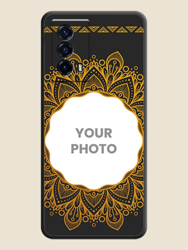 Custom Round Image with Floral Design on Photo on Space Black Soft Matte Mobile Cover - iQOO Z5 5G - alternate view