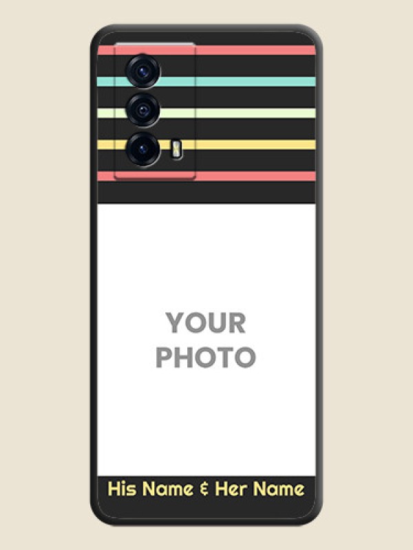 Custom Color Stripes with Photo and Text on Photo on Space Black Soft Matte Mobile Case - iQOO Z5 5G - alternate view