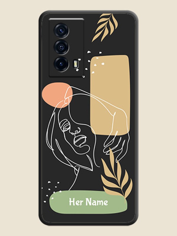 Custom Custom Text With Line Art Of Women & Leaves Design On Space Black Personalized Soft Matte Phone Covers -Iqoo Z5 5G - alternate view