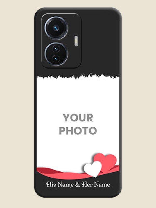 Custom Pin Color Love Shaped Ribbon Design with Text on Space Black Custom Soft Matte Phone Back Cover - iQOO Z6 5G 44W - alternate view