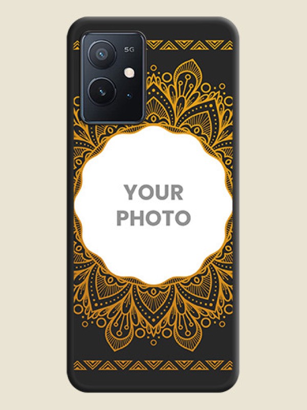 Custom Round Image with Floral Design on Photo on Space Black Soft Matte Mobile Cover - iQOO Z6 5G - alternate view