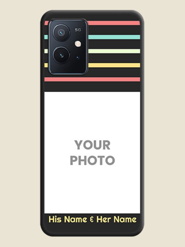 Custom Color Stripes with Photo and Text on Photo on Space Black Soft Matte Mobile Case - iQOO Z6 5G - alternate view