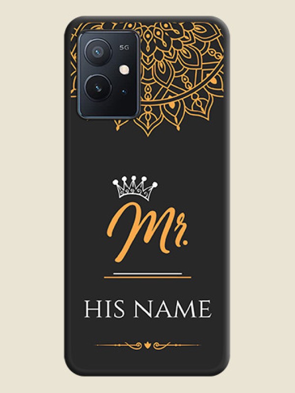 Custom Mr Name with Floral Design  on Personalised Space Black Soft Matte Cases - iQOO Z6 5G - alternate view