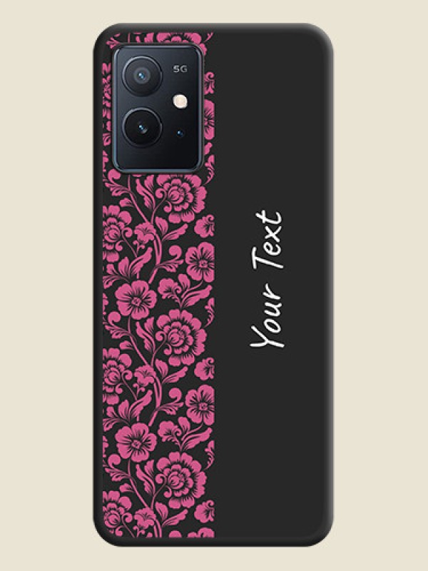 Custom Pink Floral Pattern Design With Custom Text On Space Black Personalized Soft Matte Phone Covers -Iqoo Z6 5G - alternate view