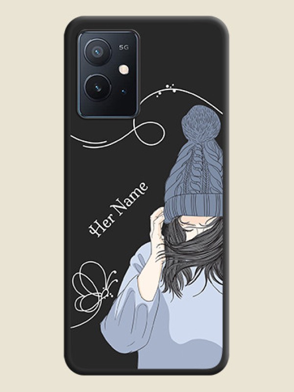 Custom Girl With Blue Winter Outfiit Custom Text Design On Space Black Personalized Soft Matte Phone Covers -Iqoo Z6 5G - alternate view