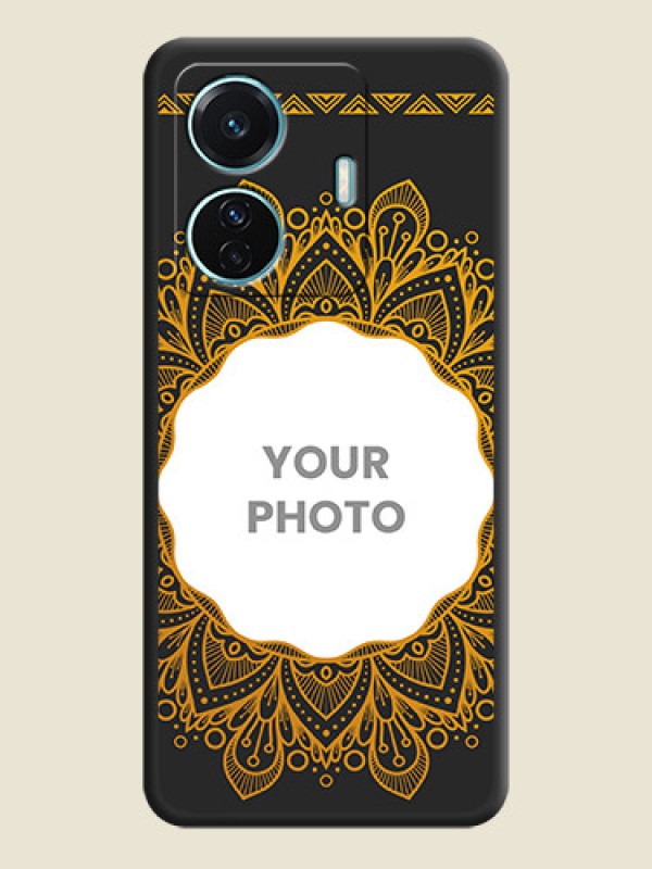 Custom Round Image with Floral Design on Photo on Space Black Soft Matte Mobile Cover - iQOO Z6 Pro 5G - alternate view