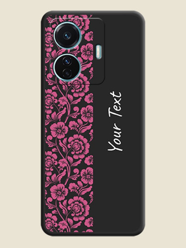 Custom Pink Floral Pattern Design With Custom Text On Space Black Personalized Soft Matte Phone Covers -Iqoo Z6 Pro 5G - alternate view