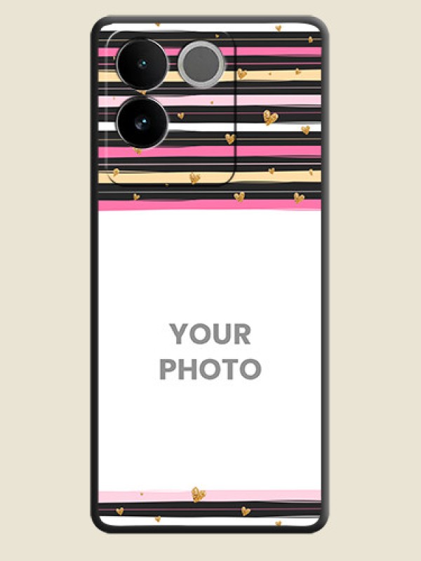 Custom Multicolor Lines and Golden Love Symbols Design - Photo on Space Black Soft Matte Mobile Cover - iQOO Z7 Pro 5G - alternate view