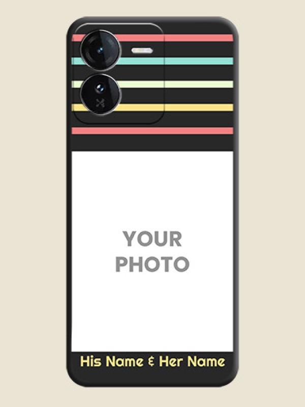 Custom Color Stripes with Photo and Text on Photo On Space Black Custom Soft Matte Mobile Back Cover - iQOO Z9 5G - alternate view