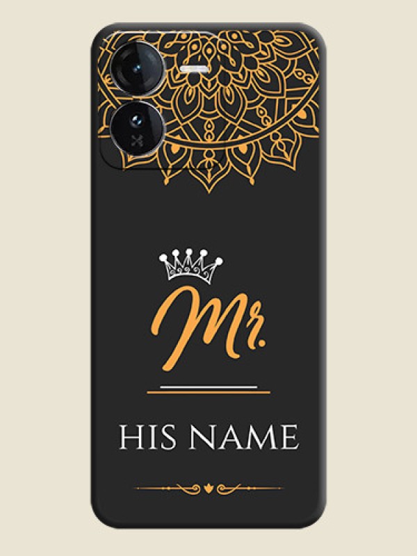 Custom Mr Name with Floral Design On Space Black Custom Soft Matte Mobile Back Cover - iQOO Z9 5G - alternate view