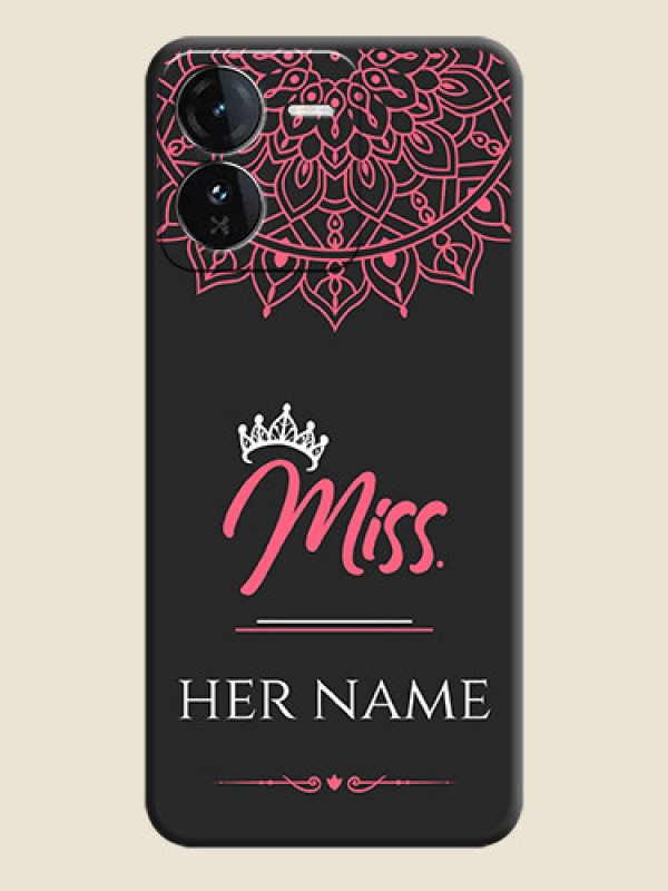 Custom Mrs Name with Floral Design On Space Black Custom Soft Matte Mobile Back Cover - iQOO Z9 5G - alternate view