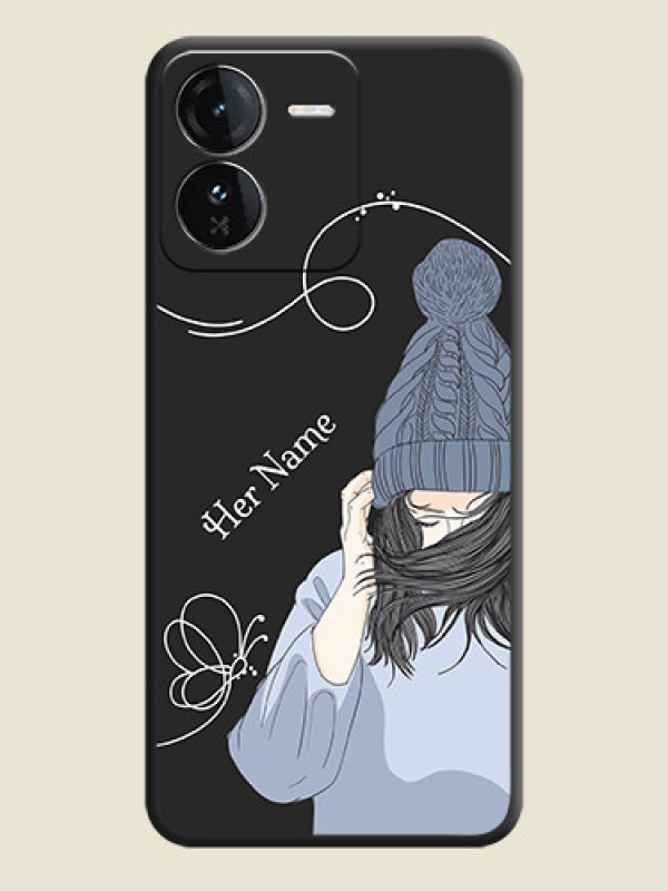 Custom Girl With Blue Winter Outfiit Custom Text Design On Space Black Custom Soft Matte Mobile Back Cover - iQOO Z9 5G - alternate view