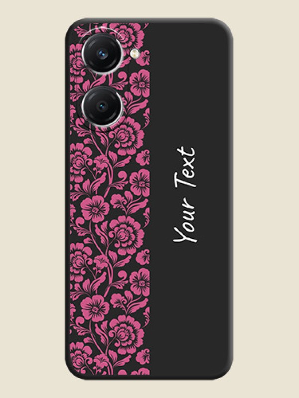 Custom Pink Floral Pattern Design With Custom Text On Space Black Custom Soft Matte Mobile Back Cover - iQOO Z9 Lite 5G - alternate view