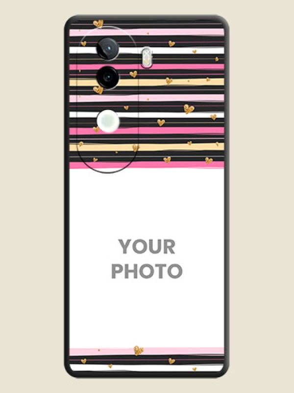 Custom Multicolor Lines and Golden Love Symbols Design on Photo On Space Black Custom Soft Matte Mobile Back Cover - iQOO Z9s 5G - alternate view