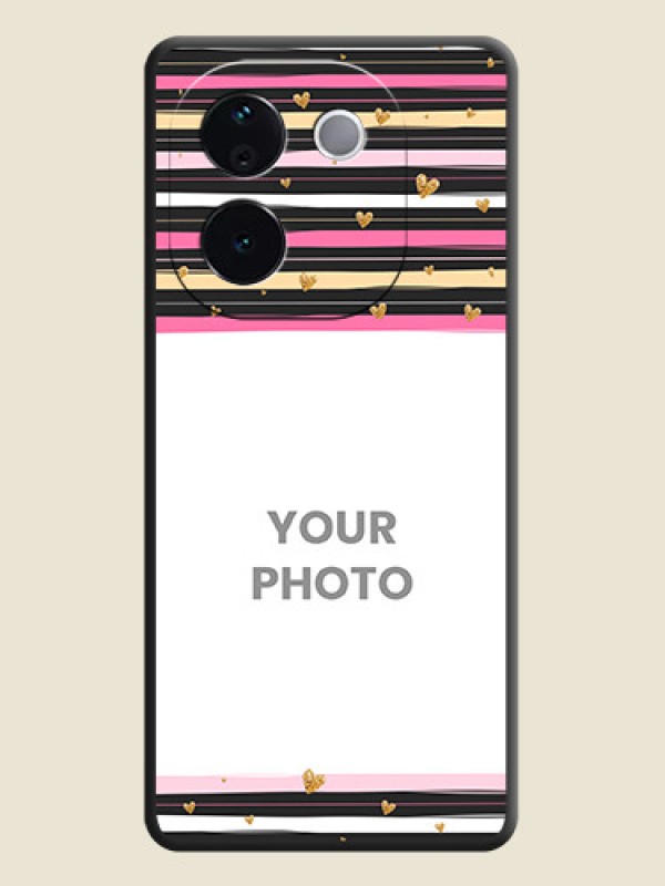 Custom Multicolor Lines and Golden Love Symbols Design on Photo On Space Black Custom Soft Matte Mobile Back Cover - iQOO Z9s Pro 5G - alternate view