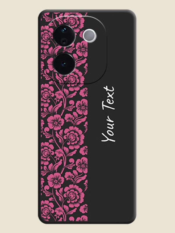 Custom Pink Floral Pattern Design With Custom Text On Space Black Custom Soft Matte Mobile Back Cover - iQOO Z9s Pro 5G - alternate view